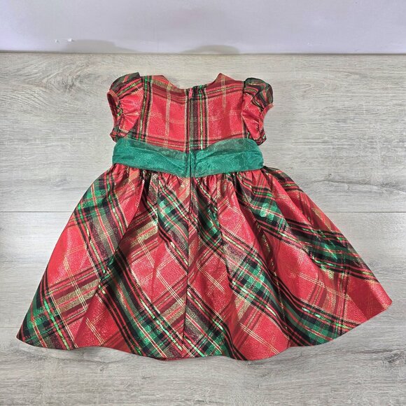 Baby Girl Dress Sz 18 Mo Party Christmas Red Green Plaid Short Sleeve Whimsical - Picture 2 of 9